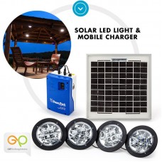 SET ILLUMINAZIONE AUTONOMO *TUTTO INCLUSO* PANNELLO SOLARE  4 FARETTI A LED 